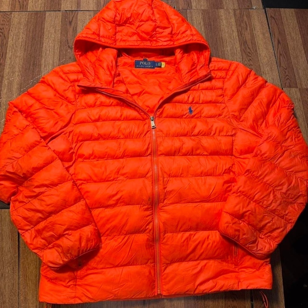 Polo Ralph Lauren Orange Quilted Packable Down Puffer Jacket Large